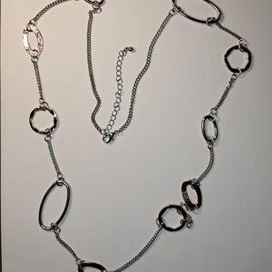 Vintage Long Two-Tone Metal Oval Link Necklace (Silvertone & Coppertone)